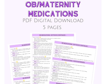 OB Maternity Medications, Pharmacology Nursing Notes, OB Medications, Nursing Study Sheets, Digital Download, Nursing School Notes, Clinical