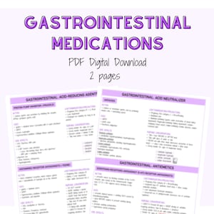 Gastrointestinal Pharmacology Notes, Pharmacology Notes, Gastrointestinal System, Nursing Notes, Nursing Study Guide Sheets,Digital Download