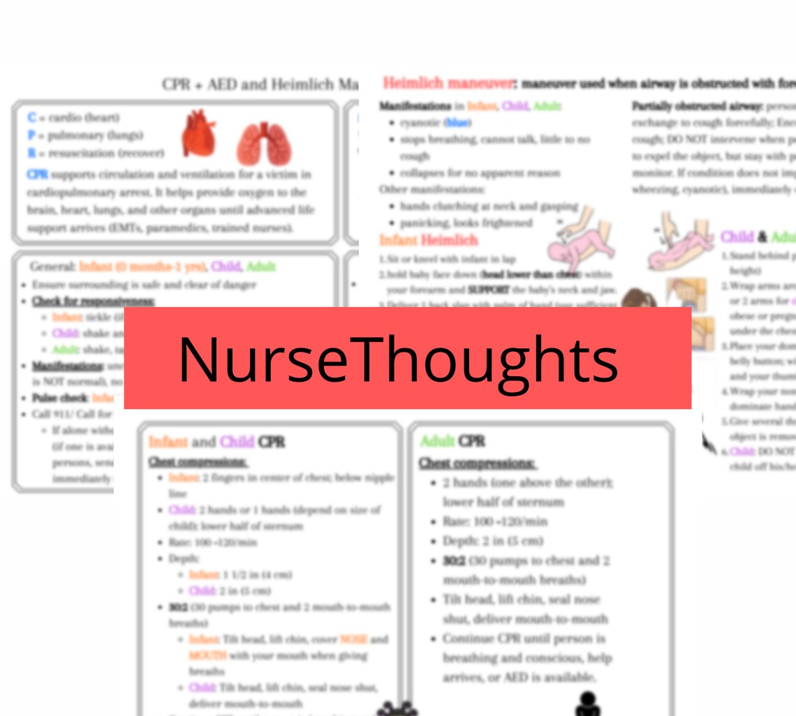 CPR and AED Heimlich Maneuver Firstaid Nursing Notes Etsy