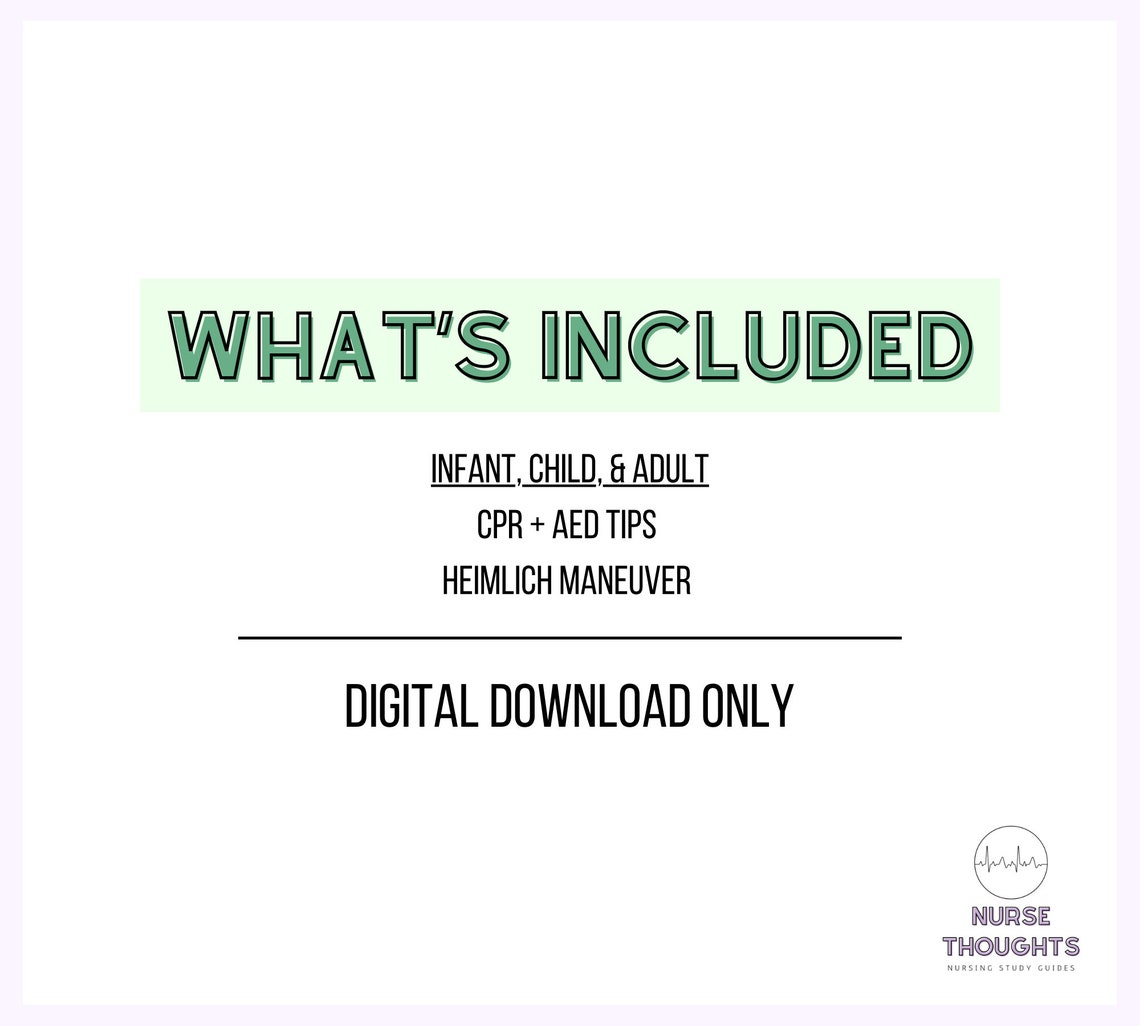 CPR and AED Heimlich Maneuver Firstaid Nursing Notes, Digital Download