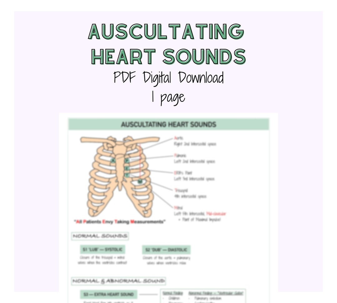 Auscultating Heart Sounds Nursing Notes Fundamental of - Etsy