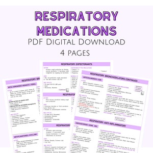 Respiratory Medication Note, Nursing Notes, Pharmacology Note, Nursing Study Guide, Nursing Study Sheet, Respiratory Notes, Digital Download