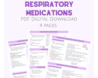 Respiratory Medication Note, Nursing Notes, Pharmacology Note, Nursing Study Guide, Nursing Study Sheet, Respiratory Notes, Digital Download
