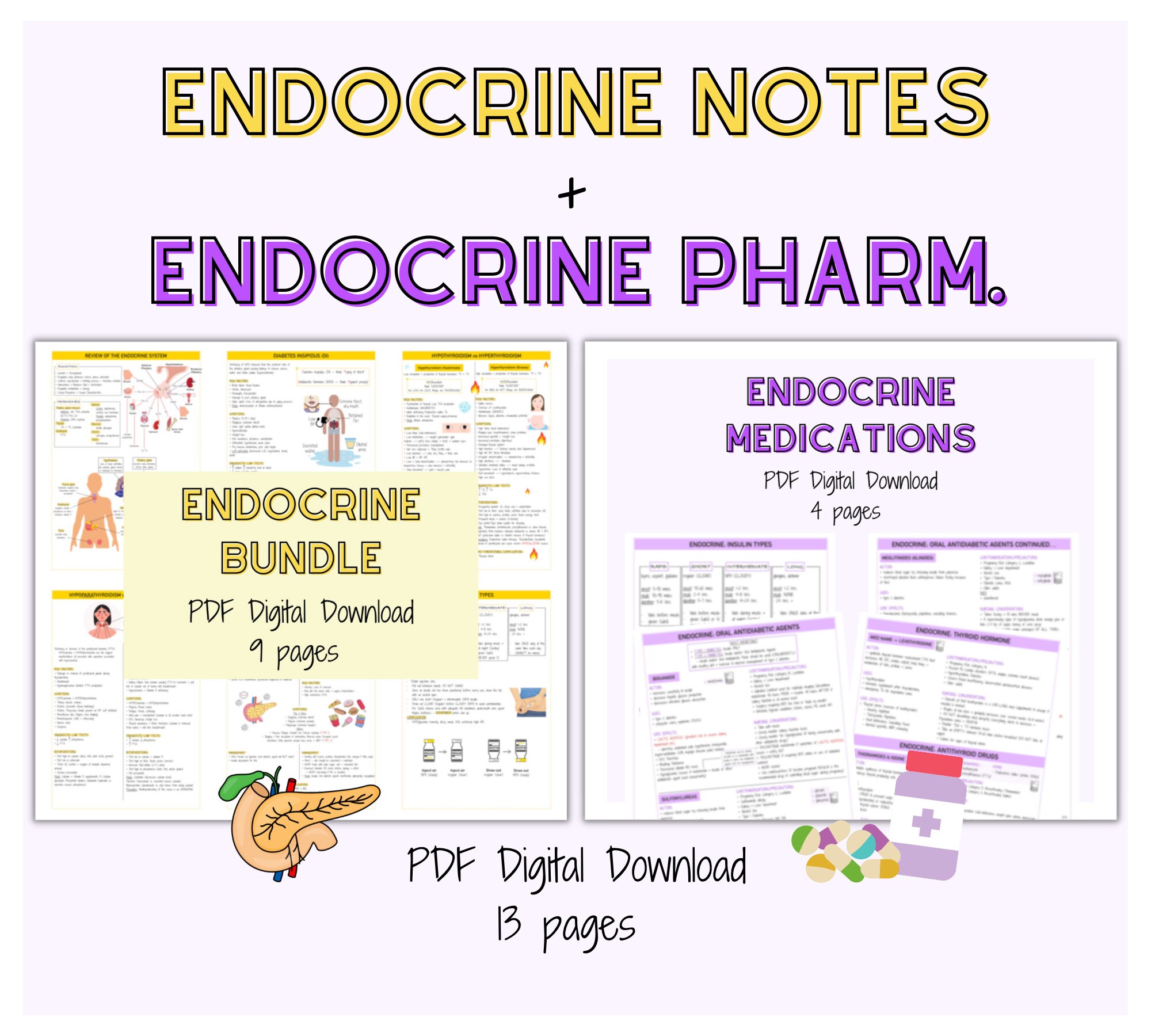 Endocrine System & Diseases Endocrine Notes Pharmacology - Etsy