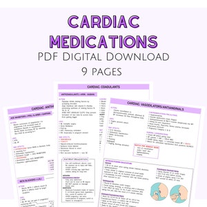 Medicamentos cardíacos, Notas de enfermería de farmacología, Farmacología cardíaca, Descarga digital, Notas de enfermería, Notas del sistema cardiovascular