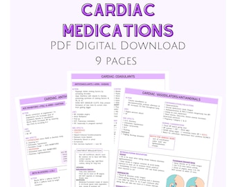 Cardiac Medications, Pharmacology Nursing Notes, Cardiac Pharmacology, Digital Download, Nursing Notes, Cardiovascular System Notes