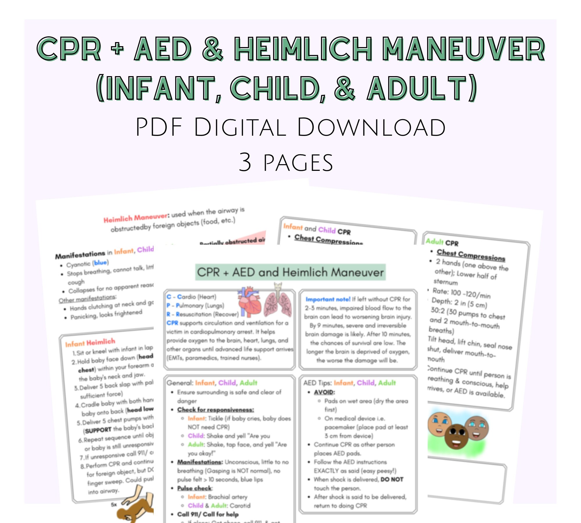 cpr-and-aed-heimlich-maneuver-first-aid-nursing-notes-digital-download-nursing-study-sheets-pediatric-adult-cpr-training-notes-etsy for Heimlich Maneuver Poster Free Printable CPR and AED; Heimlich Maneuver; First-aid; Nursing Notes, Digital Download, Nursing Study Sheets, Pediatric & Adult CPR Training Notes - Etsy for Heimlich Maneuver Poster Free Printable