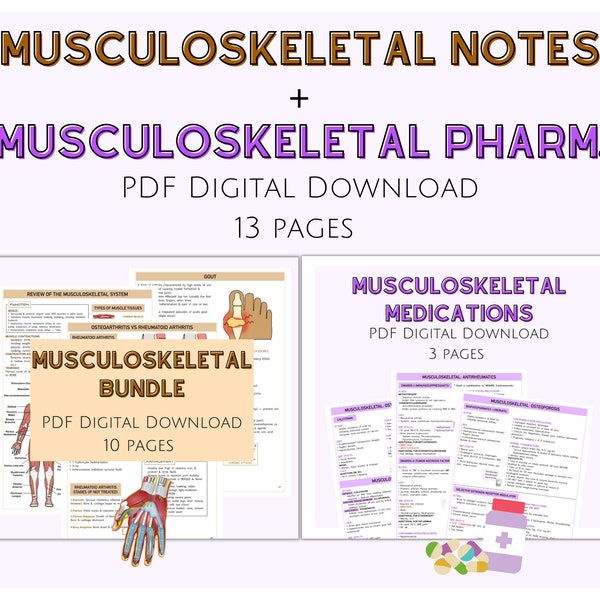 Musculoskeletal Notes, Med Surg Bundle, Pharmacology Notes, Nursing Study Guide, Musculoskeletal Medication, Digital Download, Medications