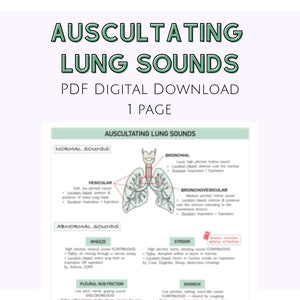 Auscultating Lung Sounds, Nursing Notes, Clinical Notes, Nursing Study Guide, Nurse Study Sheet, Digital Download, Fundamental Notes