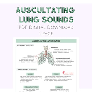 Sons pulmonaires auscultants, notes infirmières, notes cliniques, guide d’étude infirmière, feuille d’étude infirmière, téléchargement numérique, notes fondamentales