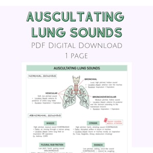 Auscultating Lung Sounds, Nursing Notes, Clinical Notes, Nursing Study Guide, Nurse Study Sheet, Digital Download, Fundamental Notes