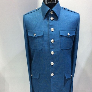 Blue Casual Wear Full Sleeve Safari Suit For Men.
