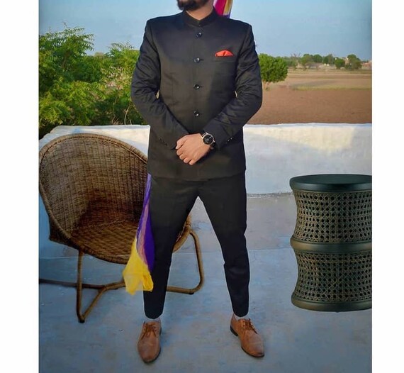 Jodhpuri Coat Pant Black Indian Suit 