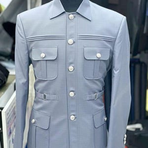 Grey Daily Casual Wear Full Sleeve Safari Suit For Men.