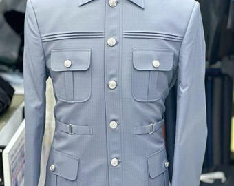 Grey Daily Casual Wear Full Sleeve Safari Suit For Men.