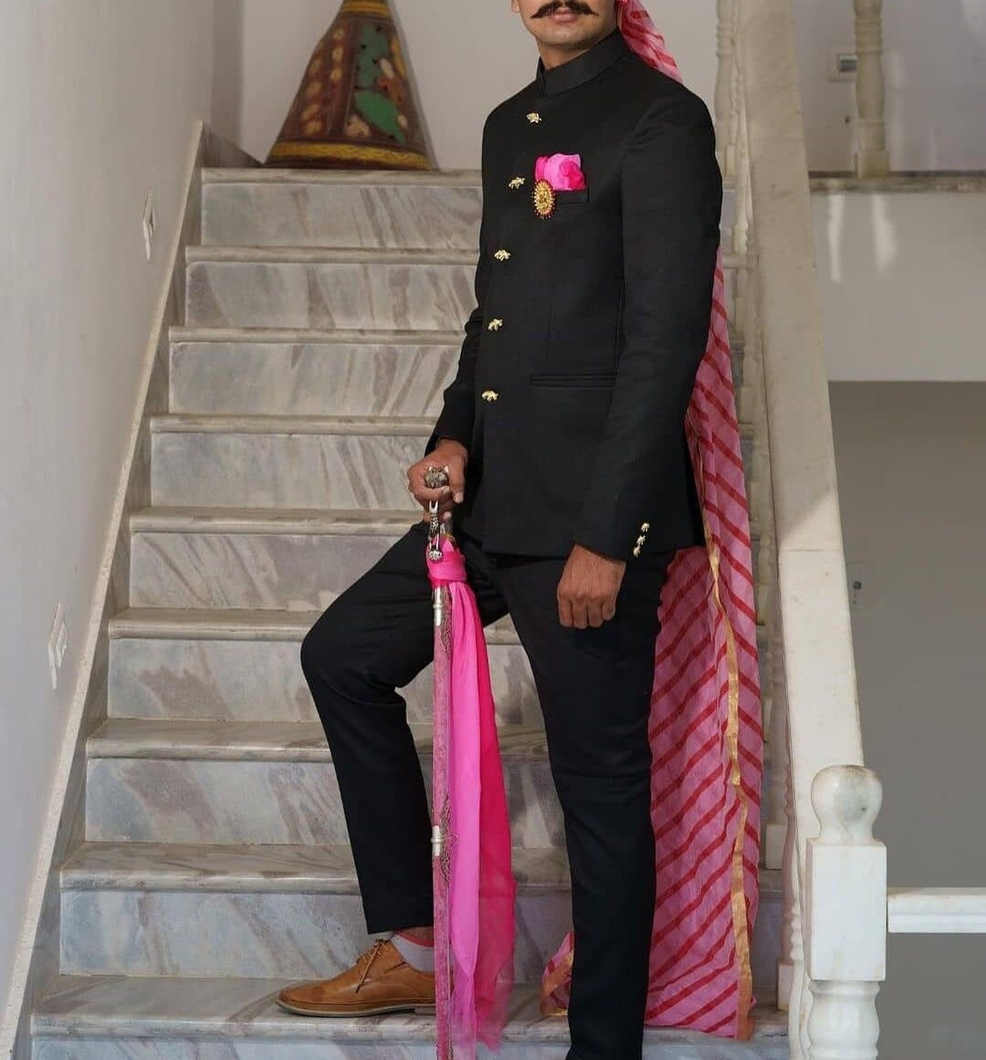 Jodhpuri Coat Pant Black Indian Suit 