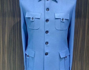 Light Blue Formal Wear Full Sleeve Safari Suit For Men.