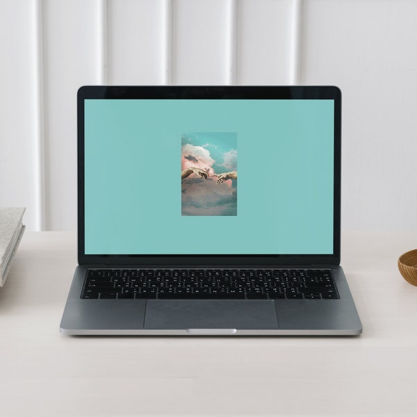 Michelangelo's Creation of Adam Turquoise Sky wallpaper | Desktop wallpaper | Macbook | Laptop Background