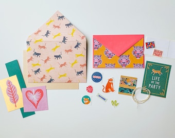 Tigers snail mail kit no. 2, Snail mail penpal kit, Colorful summer craft stationery set, Stocking stuffer, Modern letter writing set