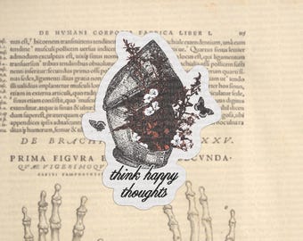 Piensa en cosas felices, de cabeza a los halos, pegatina de My Chemical Romance, casco de caballero, MCR, emo