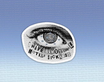 Collage de pegatinas inspirado en Phoebe sobre el mareo por movimiento con estética oscura de Punisher