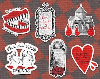 Paquete de 6 pegatinas de My Chemical Romance: Emo, Vampiros, Horror, Estética, Muerte, Gótico, Amantes de la Demolición
