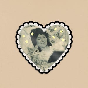 Cat Reading Book Cat Lover Sticker Vintage Retro Photograph