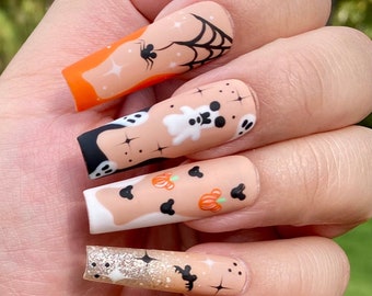 Fall Halloween Mickey mouse D i s n e y press on nails-styled in long square