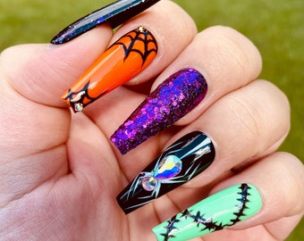 Spooky booo-styled in long ballerina press on nails