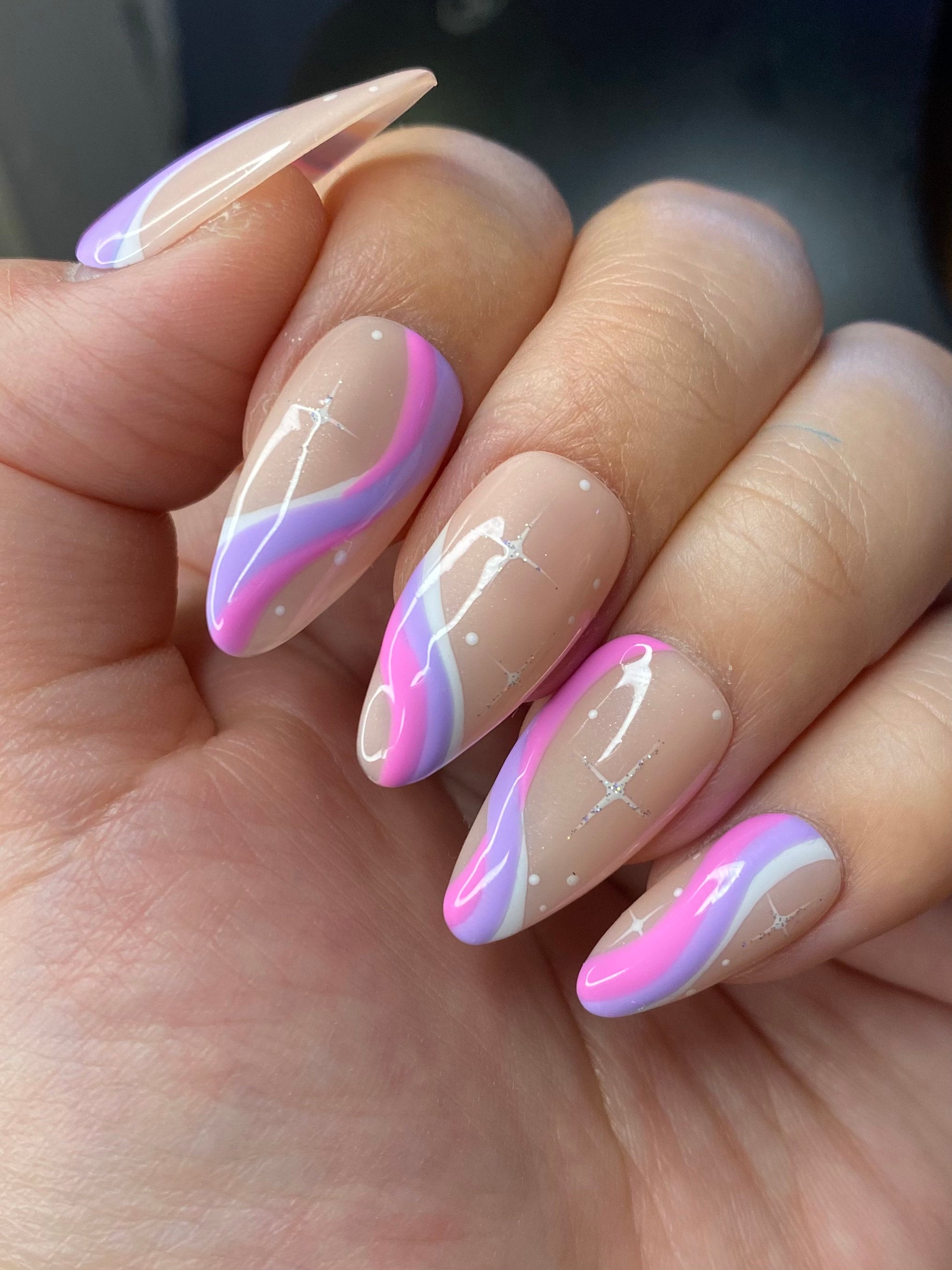 Pink & Purple Abstract Swirly Nail Art Press on Nails styled - Etsy