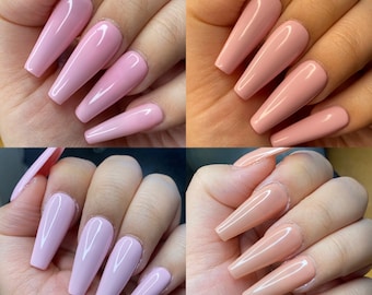 Solid color fake nails- Pink collection-pink press on nails styled in long ballerina