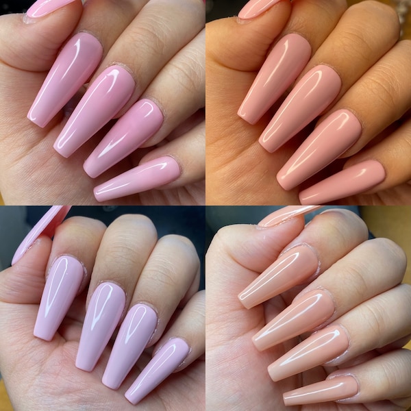 Solid color fake nails- Pink collection-pink press on nails styled in long ballerina