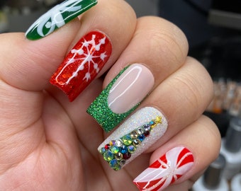 Christmas holiday sugar art press on nails-styles in medium square