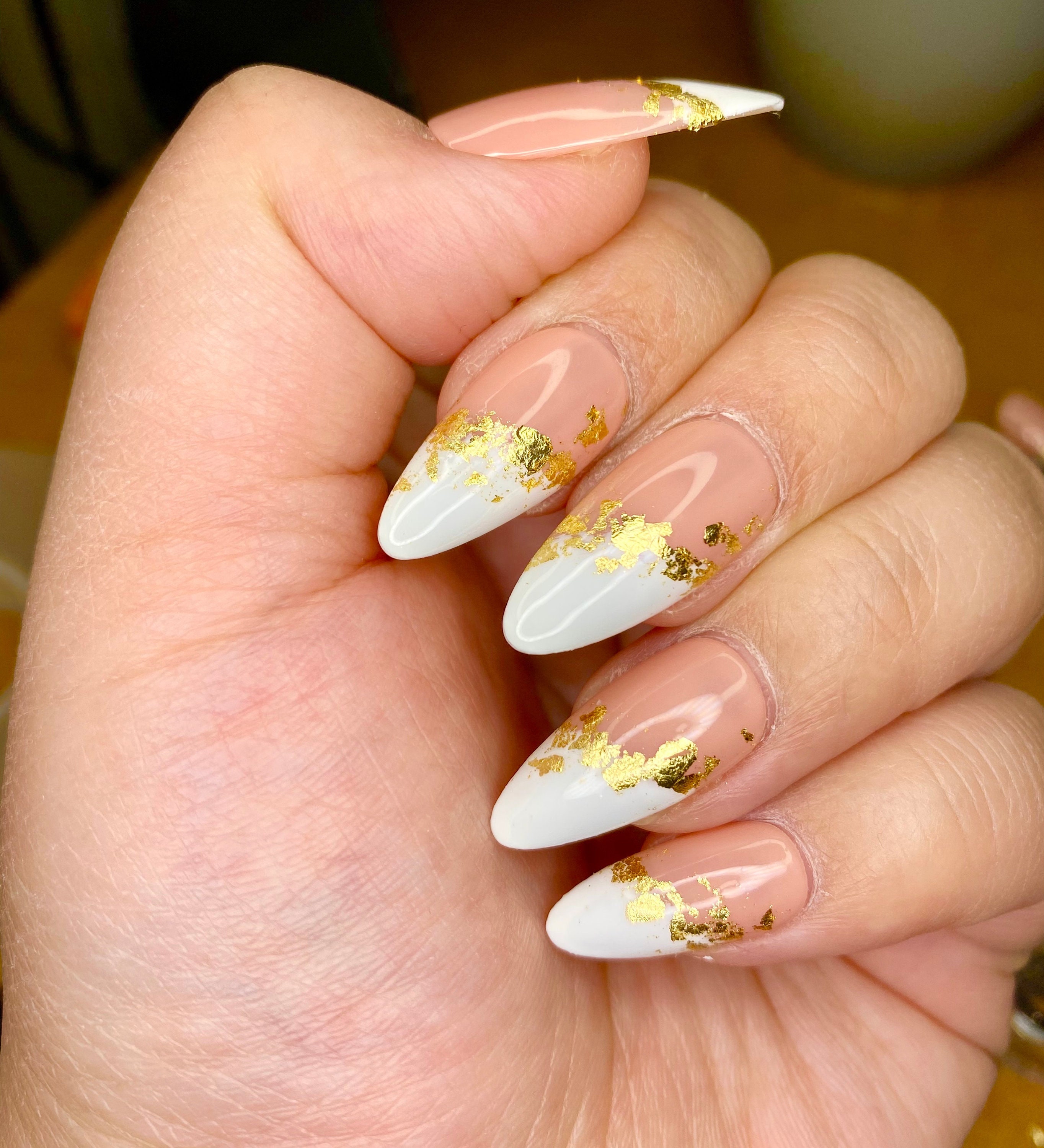 Baby Boomers Nails Pink and White Ombré Nails With Gold - Etsy Finland