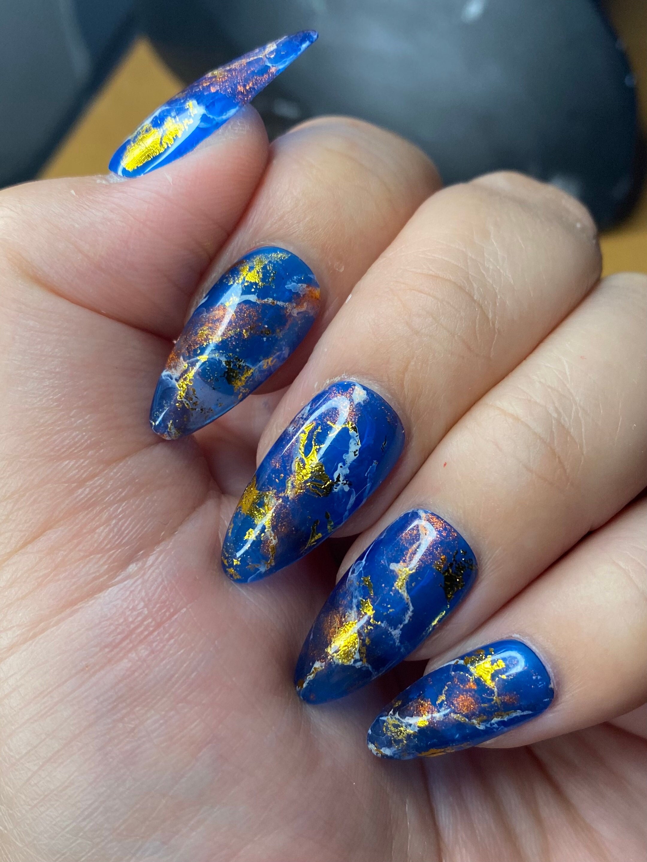 Jelly Nails Blue Ocean Nails Gold Marble Nails Clear Blue - Etsy