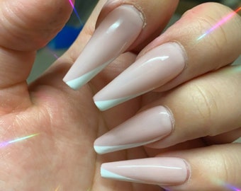 French Side Tip Press On Nails: Long Ballerina Style