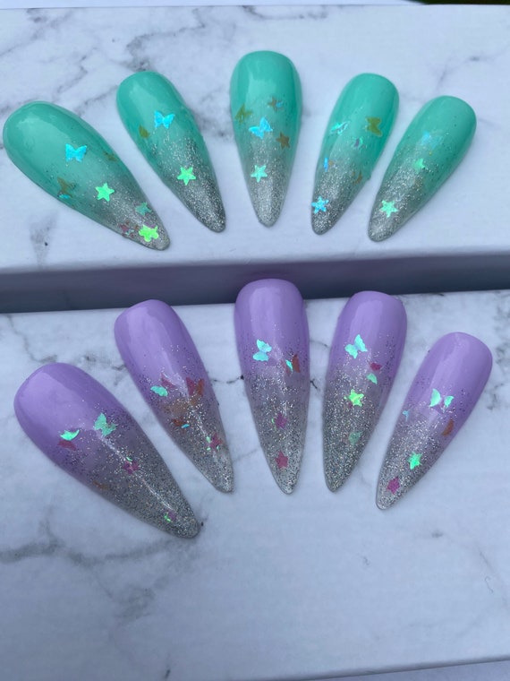Butterfly And Stars Ombre Mint Green Lavender Glitter Etsy