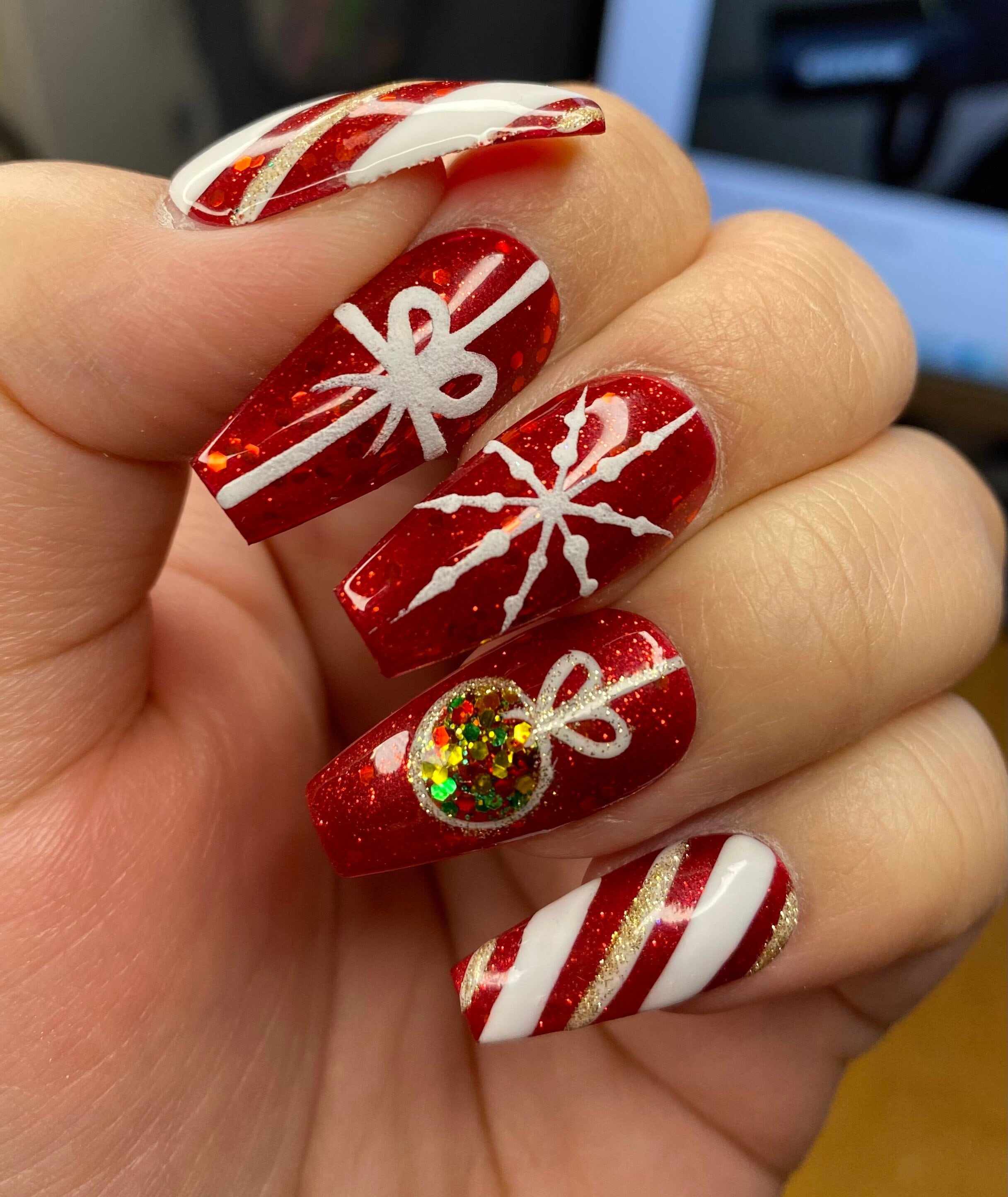 Snowflake Candy Cane Nails