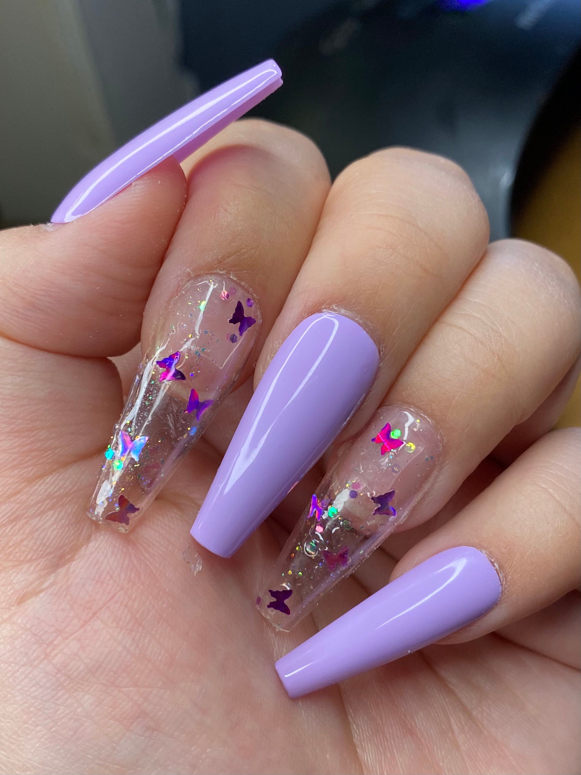 Baby Blue Butterfly Nails Lilac Butterfly Nails Confetti Etsy