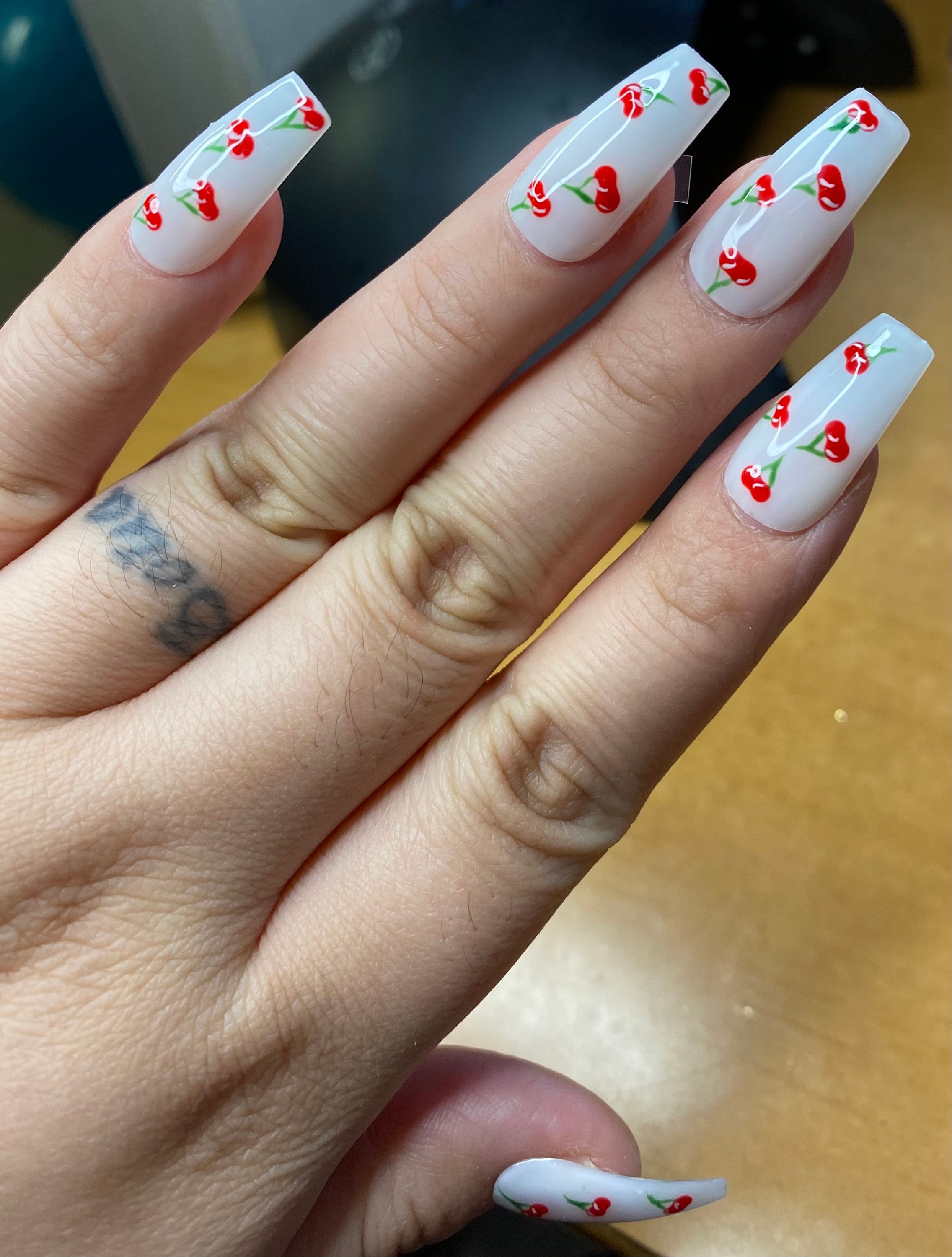CHERRY BOMB Cherry Nail Art Press on Nails Milky White Nails Etsy
