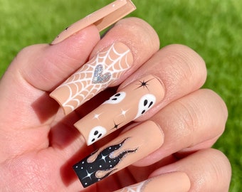 Nude Halloween ghost spooky nail art press on nails