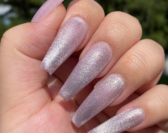 Pink Velvet Ballerina Press On Nails: Crystal Magnetic Cat Eye
