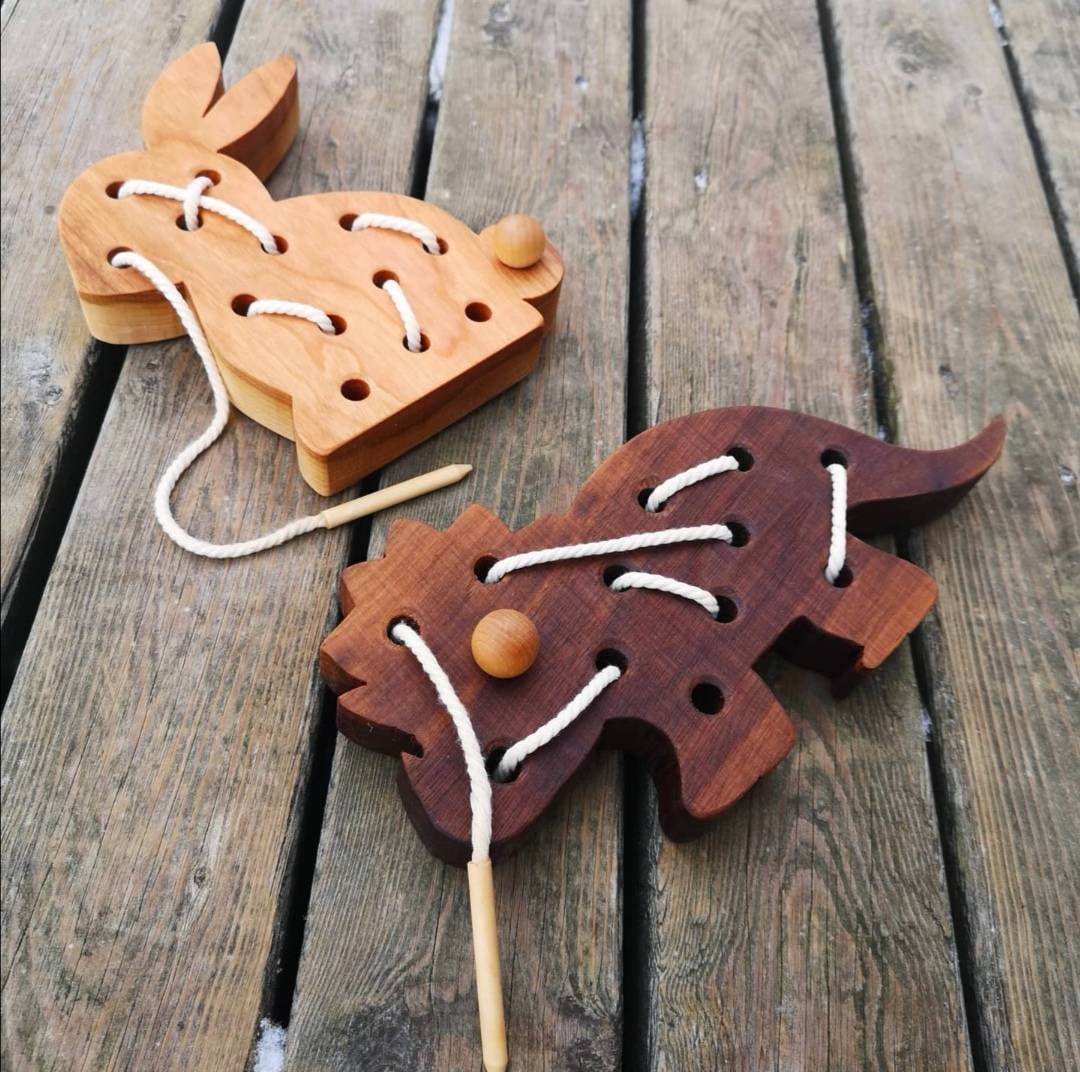 Lacing Toy / Wooden Lacing Toys / Montessori Toy / Wooden Bunny ...