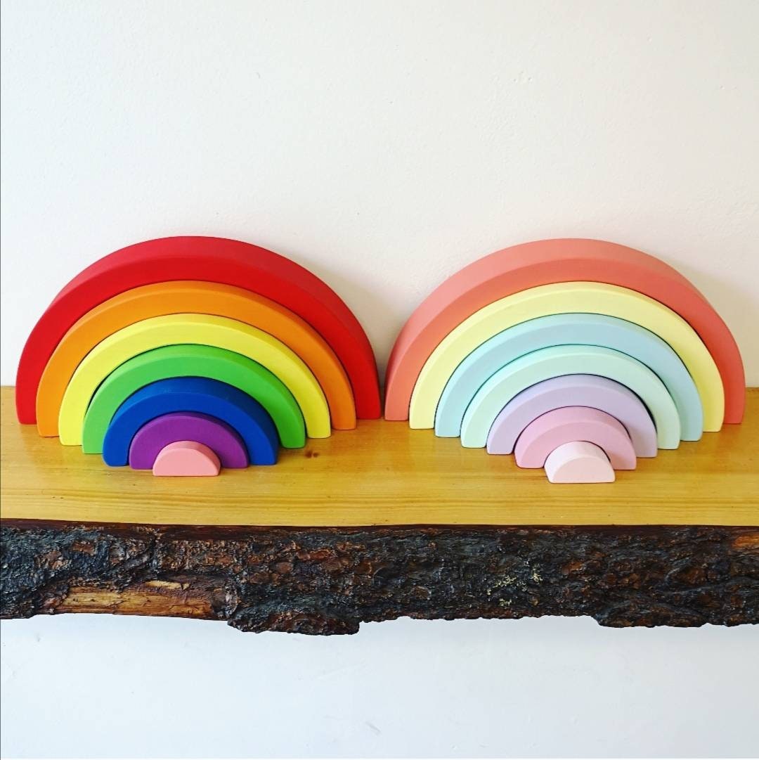 Rainbow Stacker / Stacking Rainbow / Pastel Rainbow / Wooden Etsy