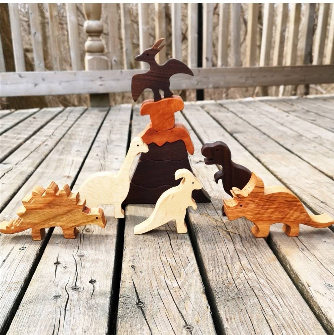 Wooden Dinosaur Set / Stacking Dinosaurs / Stacking Animals / Stacking ...
