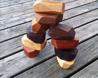 Wooden Stacking Rocks / Wood Balancing Stones / Wood Rocks / Stacking Blocks / Rock Blocks / Easter Gift / Montessori Toy / Building Toy