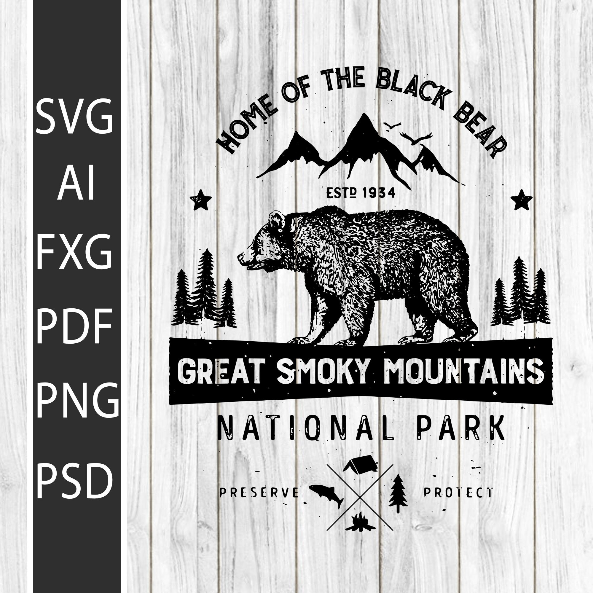 Great Smoky Mountains National Park Svg Bear Vintage Svg Cut | Etsy