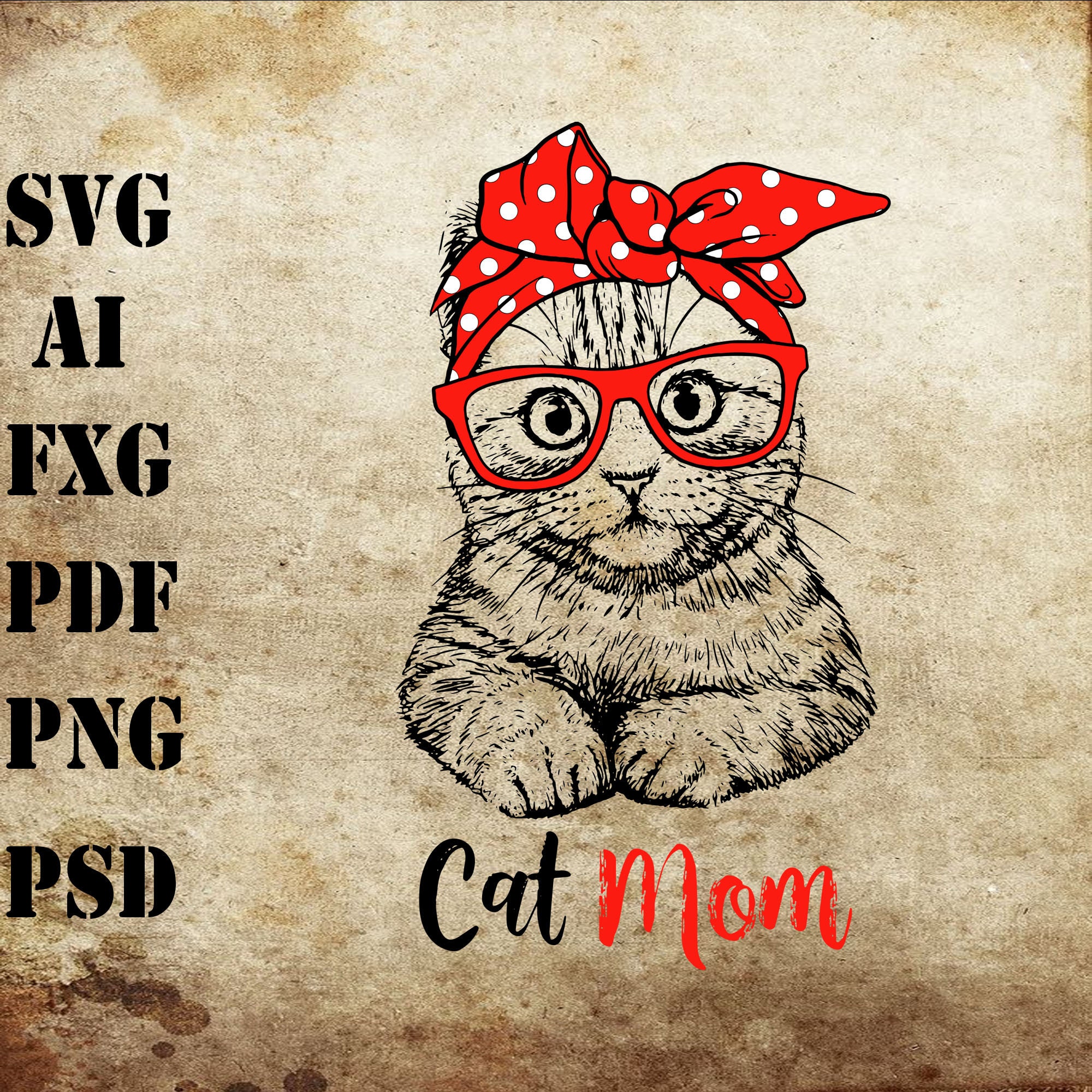 Mothers Day Cute Cat Mom Glasses Bandana Mothers Funny Svg Etsy