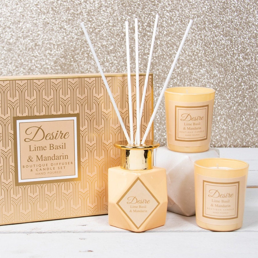 Desire Reed Diffuser Candle Gift Set Lime Basil Mandarin Etsy