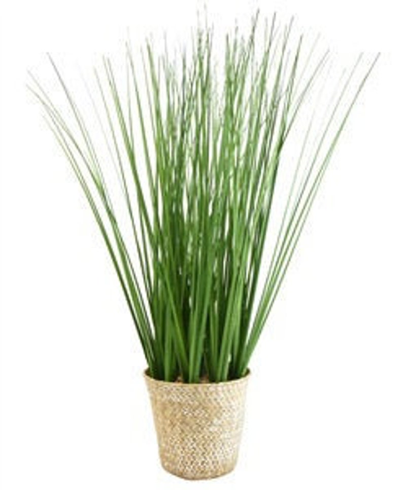 Tall Artificial Potted Grass Plant Faux Grass Rattan Basket Etsy